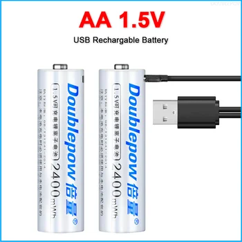 1,5 V AA Įkraunamos Baterijos 2400mWh/1600mah USB Li-ion Baterijos nuotolinio valdymo pelę, Elektros žaislas USB Kabelis