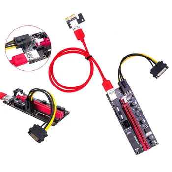 1 Set VER009S PCI-E Riser Card Dual 6Pin Adapter Card PCIe 1X iki 16X Extender Kortelė USB 3.0 Duomenų Kabelis BTC Kasybos Miner