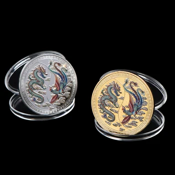 1 Vnt Tradicinės Kinų Kultūros Drakonas Ir Feniksas Progines Monetas, Vestuvių Nori