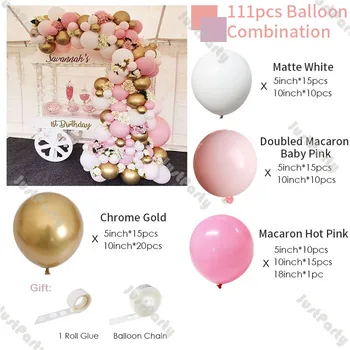 111pcs Dvigubai Baby Pink Balionų Girliandą Vestuvių Dekoravimo, Fonas Matinis Baltas Ballon Arch Baby Shower Gimtadienio Dekoras