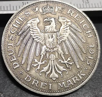 1915 Didžiosios hercogystės Meklenburgo-Schwerin 3 Ženklo Sidabro Padengtą Kopijuoti Monetos