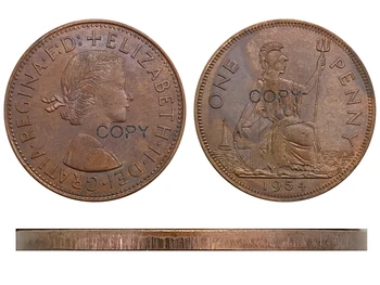 1954 m. Jungtinė Karalystė 1 Vieno Cento Elizabeth II Raudona, Vario kolekcionuojamų Kopijuoti Monetos