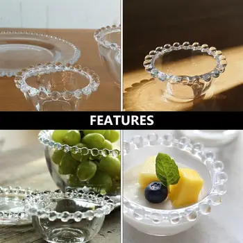 1Pc Stiklo Dubenėlį Pearl Krašto Dizainas, Elegantiškos Daržovių Salotų Dubenį Vaisių Plokštė Skaidri Saugojimo Dubuo