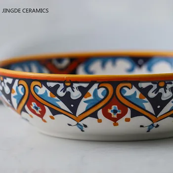 1Pcs Amerikos Šalyje Ranka-dažytos Keramikos Plokštės, Stalo reikmenys Boho Sriuba Bowl 