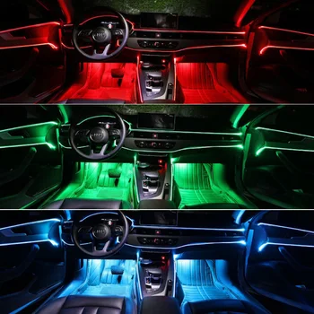 1set LED Automobilių Atmosfera Lempos Auto Interjero Šalto Šviesos Dekoratyvinis Aplinkos Neoninės Lempos RGB App Garso Kontrolės Spalvinga Juostelės Šviesos