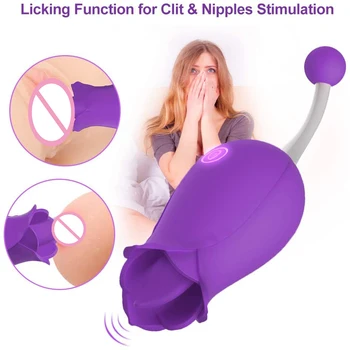 2 in 1 Rožių Klitorio Liežuvio Vibratorius Lyžis & Aukšto Dažnio G-Spot Klitorio Stimuliatorius iš Makšties, Krūtų Spenelių Masažas Sekso Žaislai