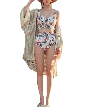 2020 Saldus Ponios Gėlių Aukšto Juosmens Bikini Komplektas Tvarstis, Push-Up Kamšalu maudymosi Kostiumėliai maudymosi kostiumėlį 2VNT Vasaros Paplūdimio