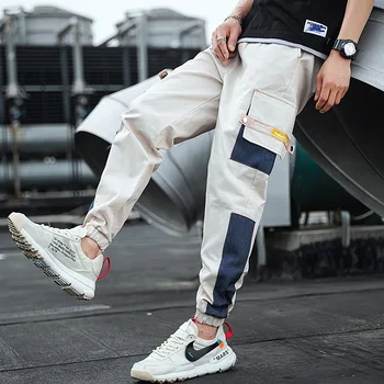 2021 Hip-Hop Krovinių Kelnės Kišenės Vyrų Streetwear Harajuku Poilsiu Kelnes HipHop Grobis Ribbion Haremo Kelnės Mados Atsitiktinis Kelnės