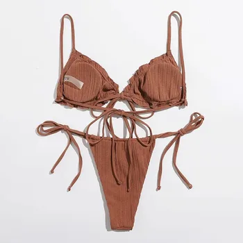 2021 Karšto Moterų Micro Bikini Kostiumas Swimsuit Seksuali vientisa Spalva Brazilijos maudymosi kostiumėlį, Thong Tvarstis Stumti Iki Paplūdimio#f3