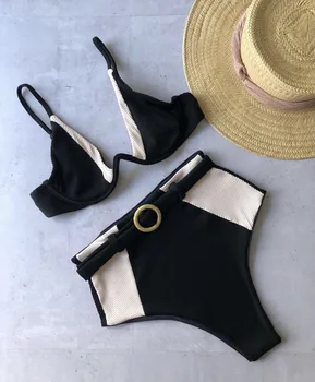 2021 Nauja, Push-up Micro Bikini Thong Kostiumas Swimsuit Aukšto Juosmens V-kaklo maudymosi kostiumėlį Susiuvimo Brazilijos maudymosi kostiumėlį Moteriškas Paplūdimio