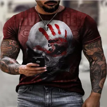 2021 nauja, vyriški T-shirt atsitiktinis apvalios kaklo trumparankoviai kaukolė aukštos raiškos spausdinimo Harajuku hip-hop prarasti medvilnės viršų