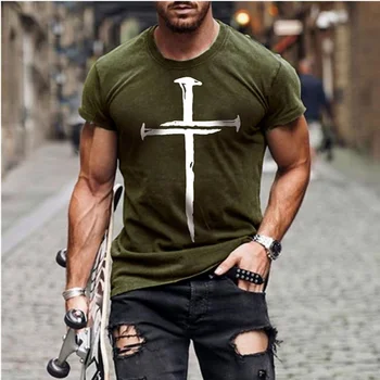 2021 naujas vasaros Jėzaus kryžiaus spausdinti marškinėliai vyriški laisvalaikio trumparankoviai Visų Rungtynių T-shirt negabaritinių O-kaklo hip-hop ' o T-shirt