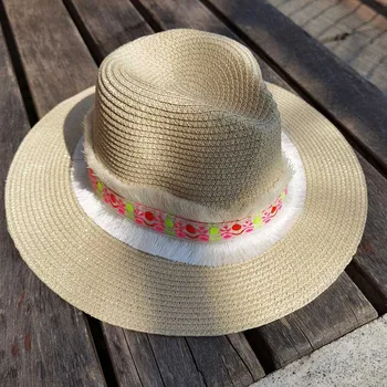 2021 Pavasario Mados Moterų dirbtinis Šiaudų skrybėlę Vasarą Platus Moteris Panama Sombrero Kepurė Šalis