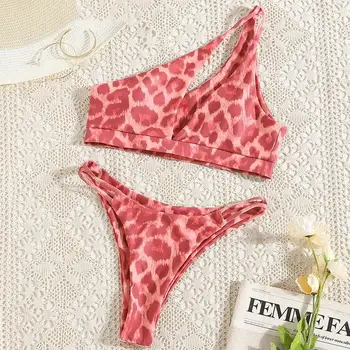 2021 Sexy Pink Leopard Bikini Moterims maudymosi Kostiumėliai, Moterų maudymosi kostiumėlį Dviejų vienetų Naujas Bikini komplektas Brazilijos Bather Maudymosi Kostiumą Plaukti