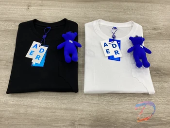 2021SS ADER KLAIDA Maži Audinio Mėlyna Lokys T-shirts Aukštos Kokybės Siuvinėjimo Etiketės Juoda/balta Tees ADER KLAIDA Mados Marškinėliai