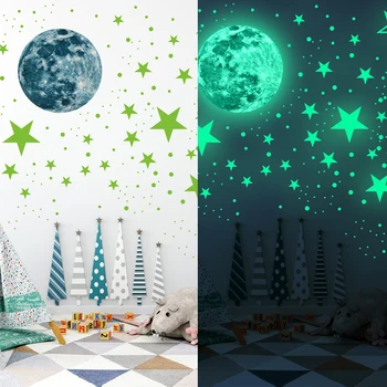 20cm Šviesos Mėnulis Žvaigždžių Taškų 3D Sienų Lipduko vaikų kambarys gyvenamasis kambarys miegamasis apdailos namų lipdukai Švyti tamsoje lipdukai