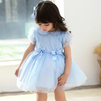 21 Vasaros Mergaitės ispanijos Suknelės Kūdikių Medvilnės Tinklelio vientisos Spalvos Pricess Vestidos Vaikų Drabužių Šalies Stiliaus