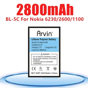 2800mAh BL-5K Li-ion Ličio Baterija Nokia 1112 1208 1600 2600 2610 n70 n71 N91 E60 6230 6630 5C Baterijos BL 5C BL5C