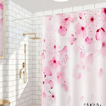 3D rožinė, persiko žiedų gėlių spausdinti vonios užuolaidų poliesteris atsparus vandeniui namų apdailos, užuolaidų su kablio 180x200cm