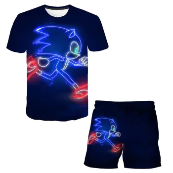 4-14Years Sonic Kūdikių Berniukų Drabužiai Nustatyti Animacinių filmų T-shirt Viršūnes+šortai Vasarą Vaikų Drabužiai, Laisvalaikio Apranga, 2021 Vaikams Drabužių