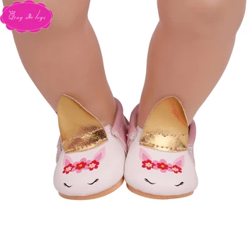 43 cm kūdikių lėlės bateliai naujagimiui Mielas vienaragis animacinių filmų batai aukso PU batų žaislai tinka American 18 colių Mergaičių lėlės g233
