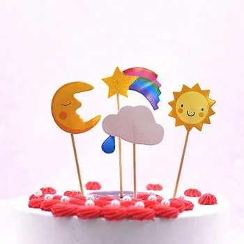 4pcs/daug Animacinių filmų Sun moon debesys, žvaigždės, vaivorykštė Kūdikio Gimtadienio Tortas Topper Vaikų Dienos Vaikams Džiaugtis Jubiliejų Cupcake 