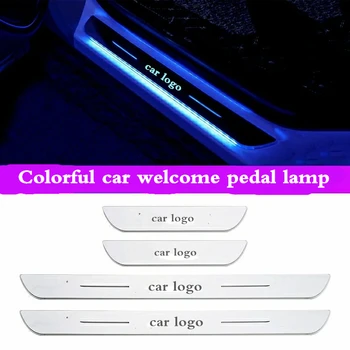 4pcs USB Power Juda LED Sveiki Pedalą Automobilis Nusitrinti Plokštė Pedalo Durų Slenksčio Kelias Šviesos Peugeot Dėl Tesla-O-UPL