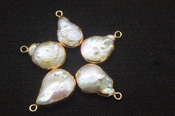 5pieces gėlavandenių perlų balta kvadratinių/širdies/plokščio ovalo formos pakabukas, 