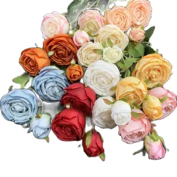 5vnt Šilko Rožė Gėlių Šakos Modeliavimas 3 Vadovai Romantiškas Rožes Vestuvių Centerpieces Namų dekoro Dirbtinės Gėlės