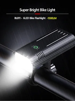 6LEDs Dviračio Šviesos 5200mAH USB Įkraunamas LED Dviračio Žibintas 1500LM Dviračio priekinis žibintas su užpakalinis žibintas Galinis MTB Žibintuvėlis Priekinis Žibintas