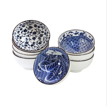 6pcs/4pcs apanese mėlynos ir baltos spalvos porcelianinis dubuo tiktų Namų ryžių dubenėlius keraminiai indai lazdelės stalo ramen dubuo