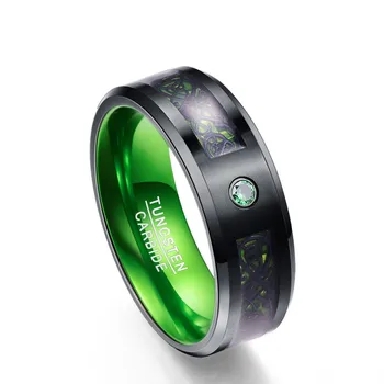 8MM pločio žaliosios anglies pluošto Volframo Karbidas Žiedai moteris vyrų grupė vestuvinį žiedą, JAV dydis 6-15