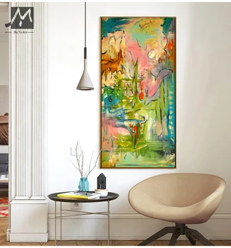 Abstrakti šiuolaikinės drobė sienos meno rankomis dažyti aliejus, tapyba ant drobės vertikalus akvarelės teptuku už kambarį apdaila