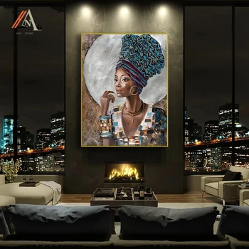 Afrikos juoda moteris grafiti meno tapybos drobės meno plakatas dekoro freskos namų gyvenimo kambario sienos apdaila patalpoje apdaila