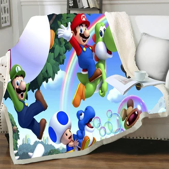 Animacinių filmų Anime Super Mario Antklodės 3D Atspausdintas Flanelė Tris Tirštėti Antklodę ant Lovos, Sofa-Namų Tekstilės Sherpa Mesti Antklodę