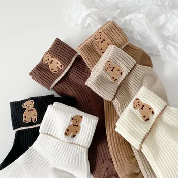 Animacinių filmų mielas kojinės gyvūnų spausdinti lokys calzini sporto japonijos mados kawaii moterų medvilnės calcetines dizaineris meia harajuku sokken