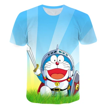 Anime Doraemon T-Shirt Vasaros 4-14 Y Vaikai Viršūnes Tee Juokinga Harajuku marškinėliai Berniukui trumpomis Rankovėmis Streetwear 3D Animaciją Marškinėliai