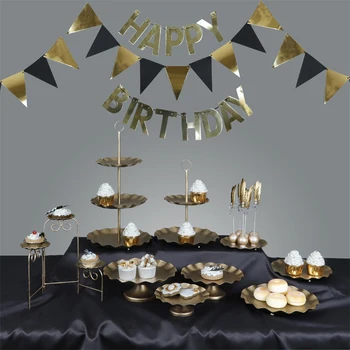 Aukso spalva juoda tortas stovėti nustatyti metalo cupcake šalis tiekimo Vintage gold