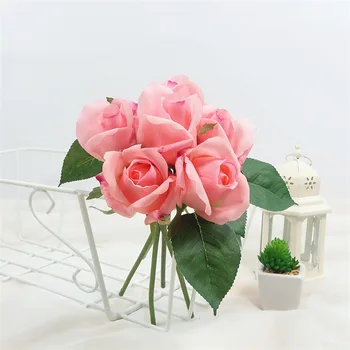Aukštos Kokybės Dirbtinių Rožių Puokštė Latekso Gėlių Nekilnojamojo Touch Rožės pumpuras 6-Vadovai/Bundle Namų Puošybai Nuotakos Puokštė