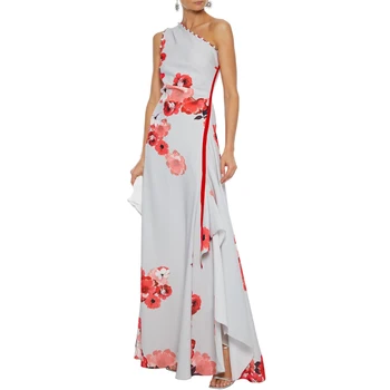 Aukštos Kokybės kilimo ir tūpimo Tako Suknelė Moterims 2021 Seksualus Vieną petį Gėlių Spausdinti Plisuotos Maxi Suknelės Jupe Longue Femme