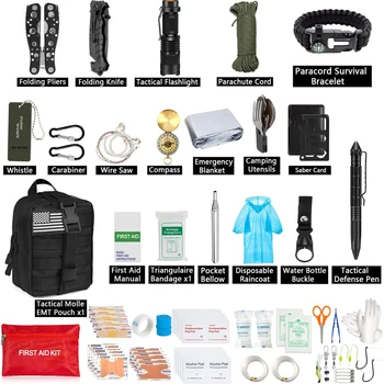 Avarinis Survival Kit 125Pcs Profesinio Išlikimo Įrankių Įrankis, Pirmosios Pagalbos Rinkinys SOS Taktinis Kompasas su Molle Dėklas, Kempingas