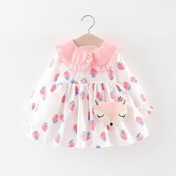Baby Girl Dress Vaikų Braškių Tutu Suknelė+Fox maišelį Vaikams Gimtadienio vakarėlio Princesė Dress Bamblys Pavasario Rudens Drabužių