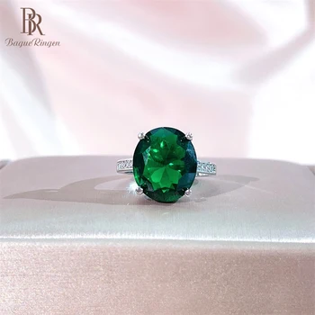 Bague Ringen Klasikinis 925 sterlingas sidabro žiedai, skirta moterims su žaliosios ovalo formos brangakmenių vestuves didmeninės dovanų dydis 6-10