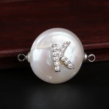 Balta CZ ABCDEFG pradinio 26 abėcėlės raidė, pavardė žavesio gėlavandenių perlų pakabukas jungtis granulių, už gimtadienio, vestuvių papuošalai 