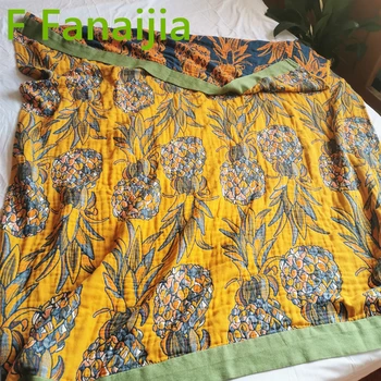 Bohemian Pineapple Cotton Throw Blanket for Bed Summer Quilt Breathable Gauze Bedspread Blankets for Beds Boho Decor