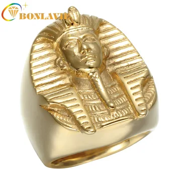 BONLAVIE Egiptas Pharaon Aukso Statula Žiedas vyriški Papuošalai Jubiliejų Kokteilis Žiedas