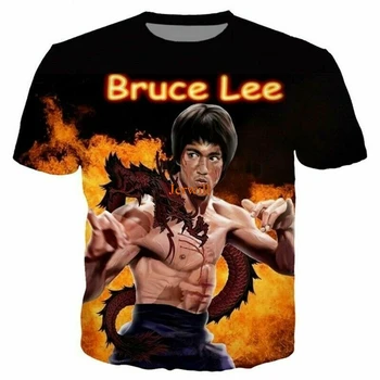 Bruce Lee 3D Atspausdintas T-shirt Vyrų ir Moterų Plius Dydis Gatvės Hip-hop Stiliaus Atsitiktinis Laisvi Marškinėliai Kung Fu Superžvaigždės 2021 M. Vasaros, Nauja