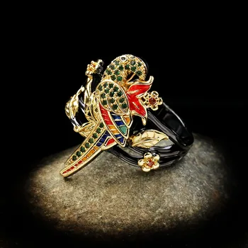 CHARLINLIOL Derlius Madinga Mielas Paukštis Piršto Žiedą, Nekilnojamojo 925 Sidabro Ruby Emalio Žiedai Moterys Šalis Kokteilis Kolekcijos Papuošalai