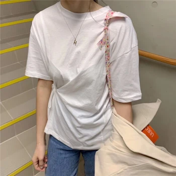 Colorfaith Naujas 2021 Moterys Vasarą T-Shirt Dugno Pagrindinio Kietas Mados Korėjos Stiliaus Nėrinių Lady Negabaritinių Trumpas Viršūnes T1641