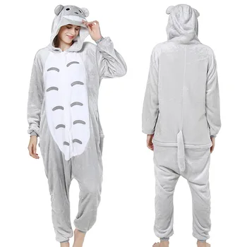 Cosplay Kigurumi Suaugusiųjų Pižama Kaimynas Totoro Onesies Žiemos Gobtuvu Jumpsuit Halloween Kostiumai, Moterims, Vyrams Sleepwear